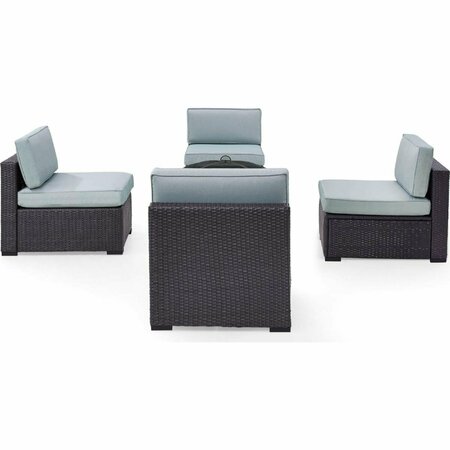 CROSLEY Biscayne 4 Person Outdoor Wicker Seating Set, Mist - Four Armless Chairs, Ashland Firepit KO70122BR-MI